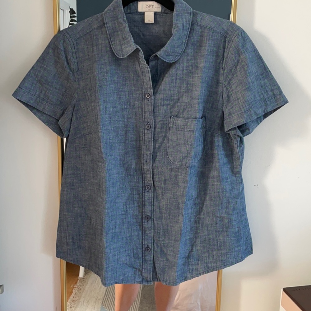 Loft polka dot chambray button down